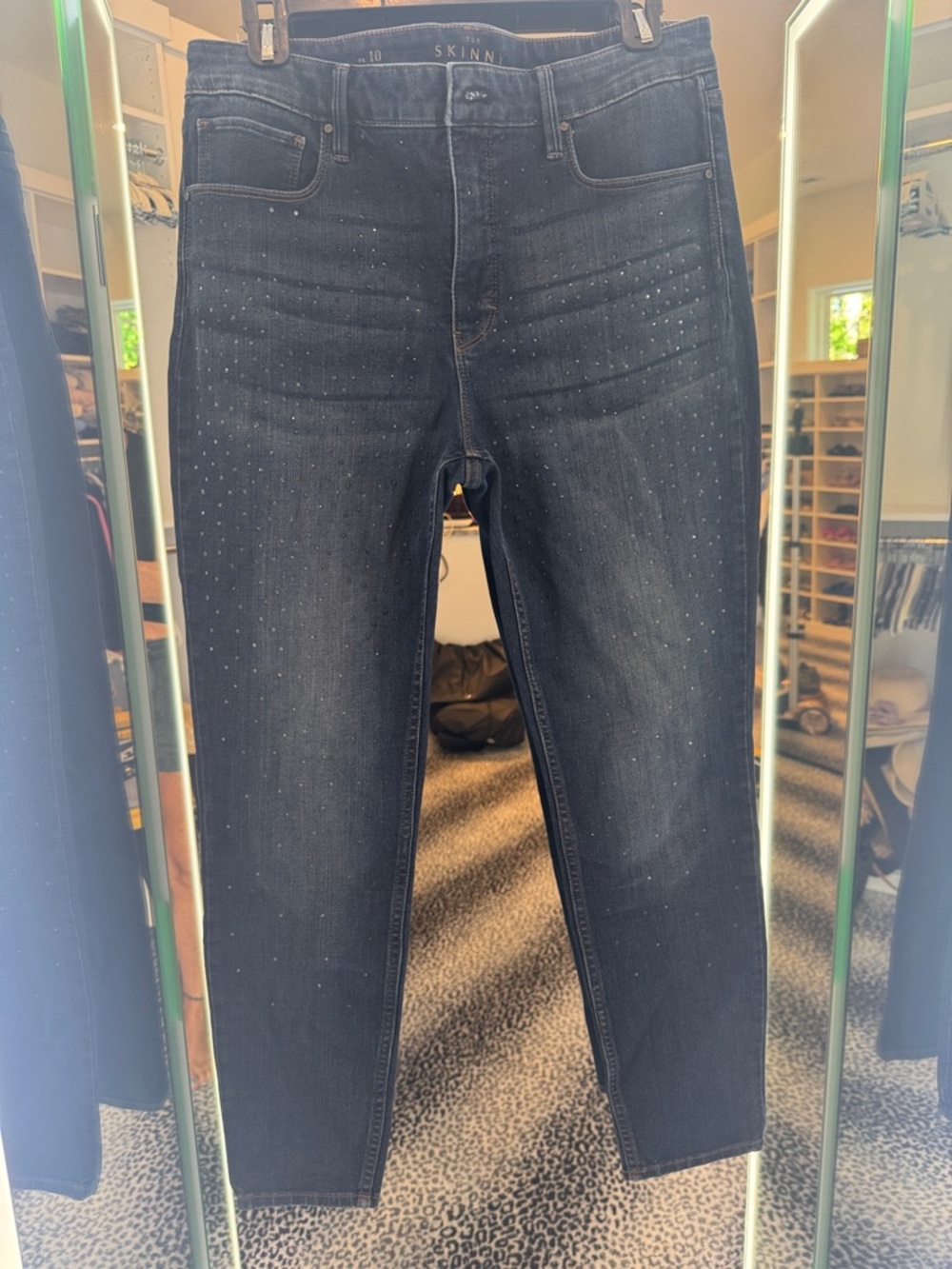 White House Black Market Dark Indigo Skinny Jeans with Sparkle Detail